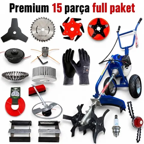 Premium 15 Parça Full Paket Tekerlekli Ot Kesme Ve Çapa Makinesi